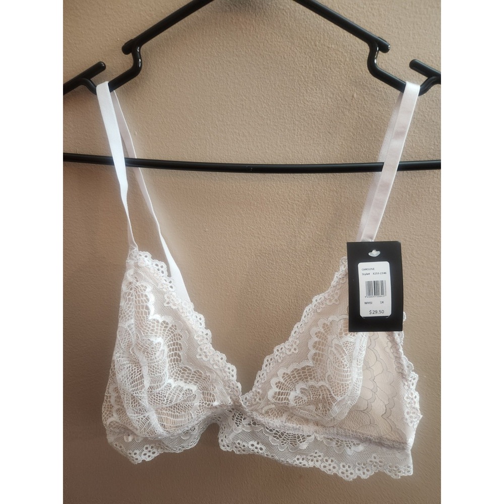 Fredericks of Hollywood SZ 1X Caroline Lace Overlay Triangle Cup Bralette NEW